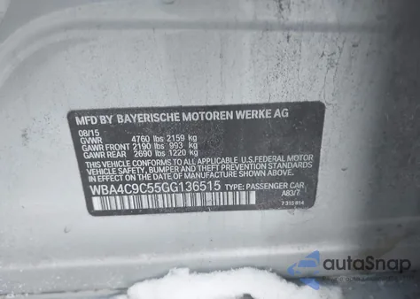 2016 BMW 428I Gran Coupe xDrive из США, поврежденный, VIN WBA4C9C55GG136515